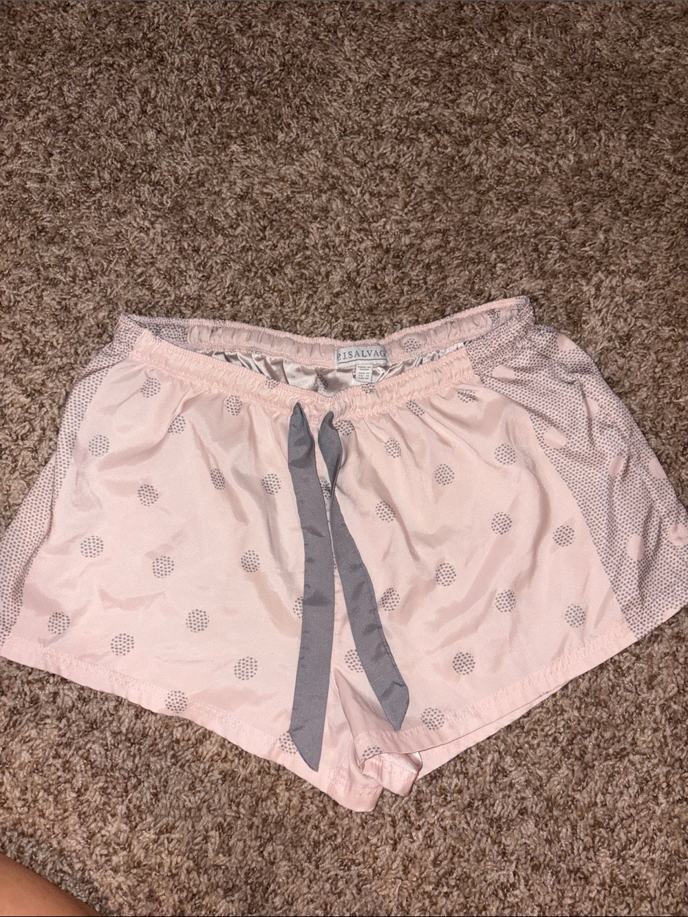 P.J. SALVAGE Pink Polka Dot Pajama Shorts with Gray Drawstring